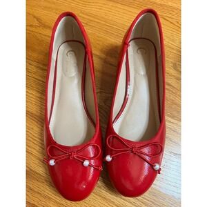 C Comfort Red Patent Bow Pearl Low Block Heel Pumps Womens 9W
